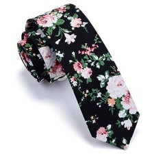 Fashion 2.4"  6cm  Floral Skinny Tie for Men Slim Flower Black/Green/Pink/White