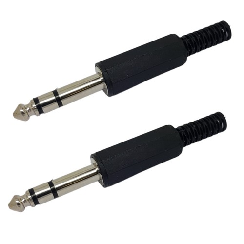2 x 6.35mm Stereo Jack Plug Connector TWIN PACK 1/4 Inch 6.3mm Black