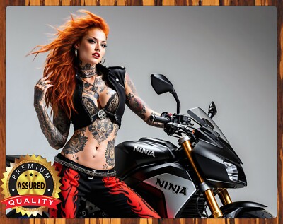Fiery Redhead - Kawasaki Ninja Motorcycle - Metal Sign 11 x 14