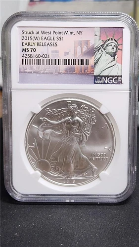 2015 W - STRUCK AT WEST POINT  AMERICAN SILVER EAGLE NGC MS70  STATUE OF LIBERty