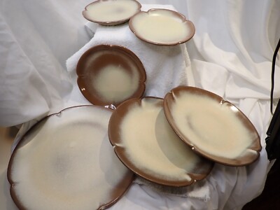 Set of 6! Frankoma Plainsman Brown Pottery plates-Matted Glaze 5E 5GS 5FS