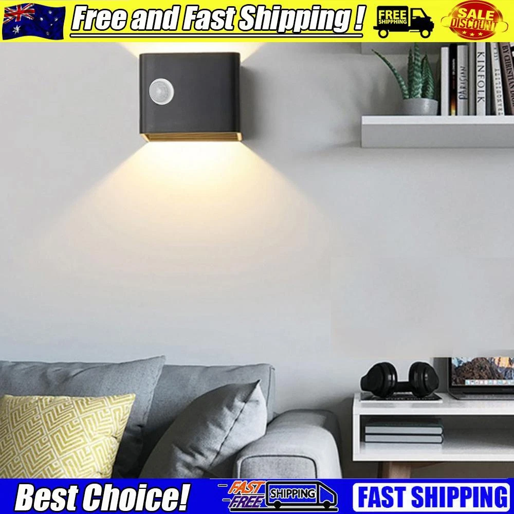 Modern LED Wall Light PIR Motion Sensor Indoor Outdoor Black Warm