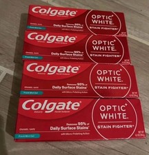 (4) Colgate Optic White Stain Fighter Fresh Mint Gel Toothpaste 4.2oz Exp 1/27