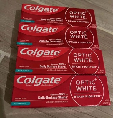(4) Colgate Optic White Stain Fighter Fresh Mint Gel Toothpaste 4.2oz Exp 1/27