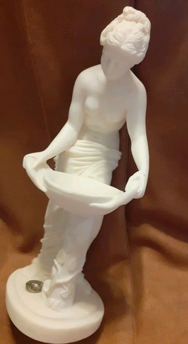 Carved Alabaster Statue Of A Woman Leaning Over A Pedestal Basin Made In Greece - Picture 3 of 12
