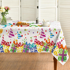 Birthday Tablecloth 60x84 Inch Rectangular, Happy Birthday Ballon White Washable