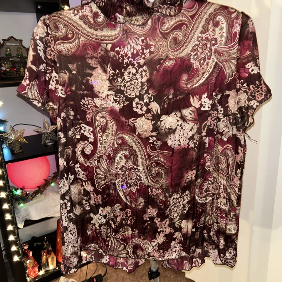 Damas Volantes Borgoña Paisley Top/Blusa Talla Grande Foto 3 de 4