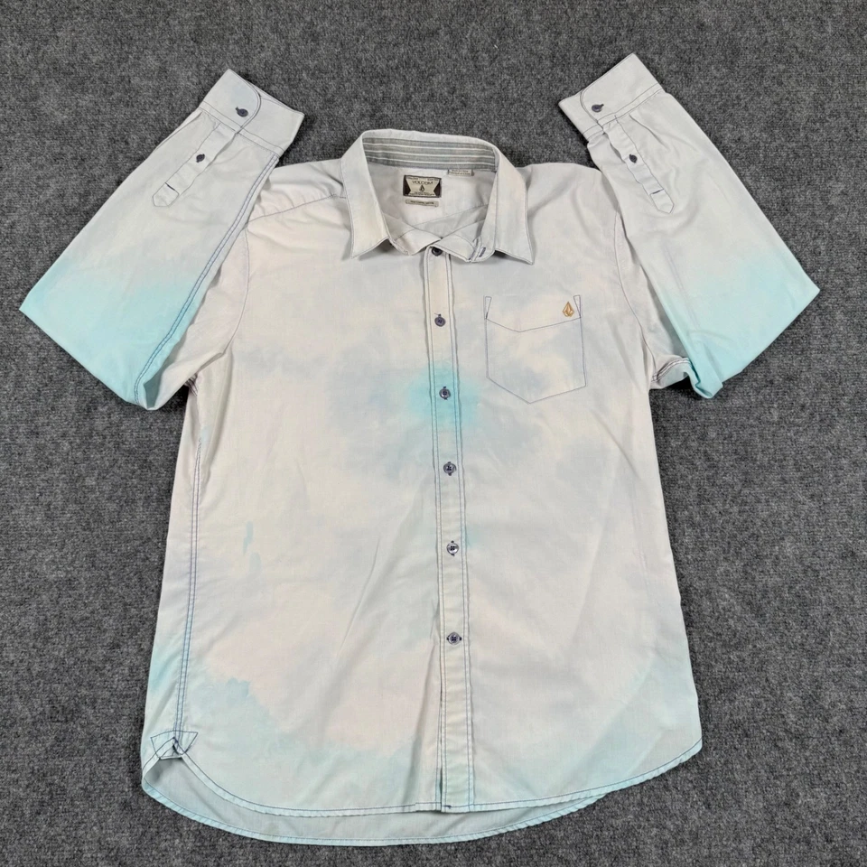 Volcom Mens L Large Long Sleeve Button Down Shirt Blue Dye Casual Top - Image 2 of 4