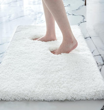White Bath Rug 17x24   Soft Shaggy Absorbent Mat, Non-Slip Bathroom Floor Carpet