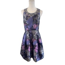 Eliza J Floral Fit & Flare Dress Jewel Party Cocktail Purple Brocade Lk Size  10