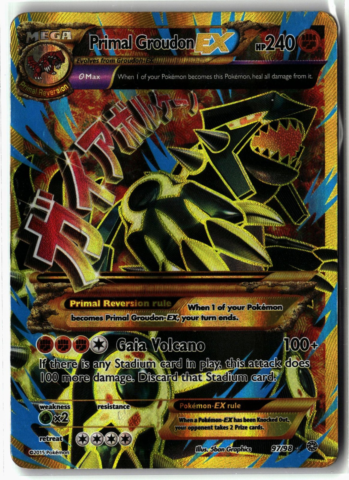 Primal Groudon EX ⭐️ 97/98 Holo Secret Rare Ancient Origins 2015 Pokemon MP
