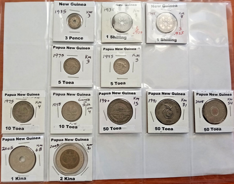 Papua New Guinea  Bulk Lot of 16 Coins  "2 are .925 Silver 1 Shilling"