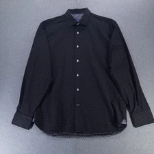 Luchiano Visconti Dress Shirt Mens Large Black Micro Dot Textured Long Sleeve