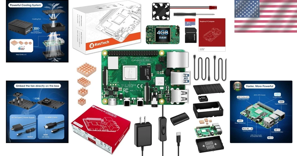 RasTech Raspberry Pi 4 Kit - Linux Compatible with ON/OFF Power Supply & 32GB - Image 2 of 4