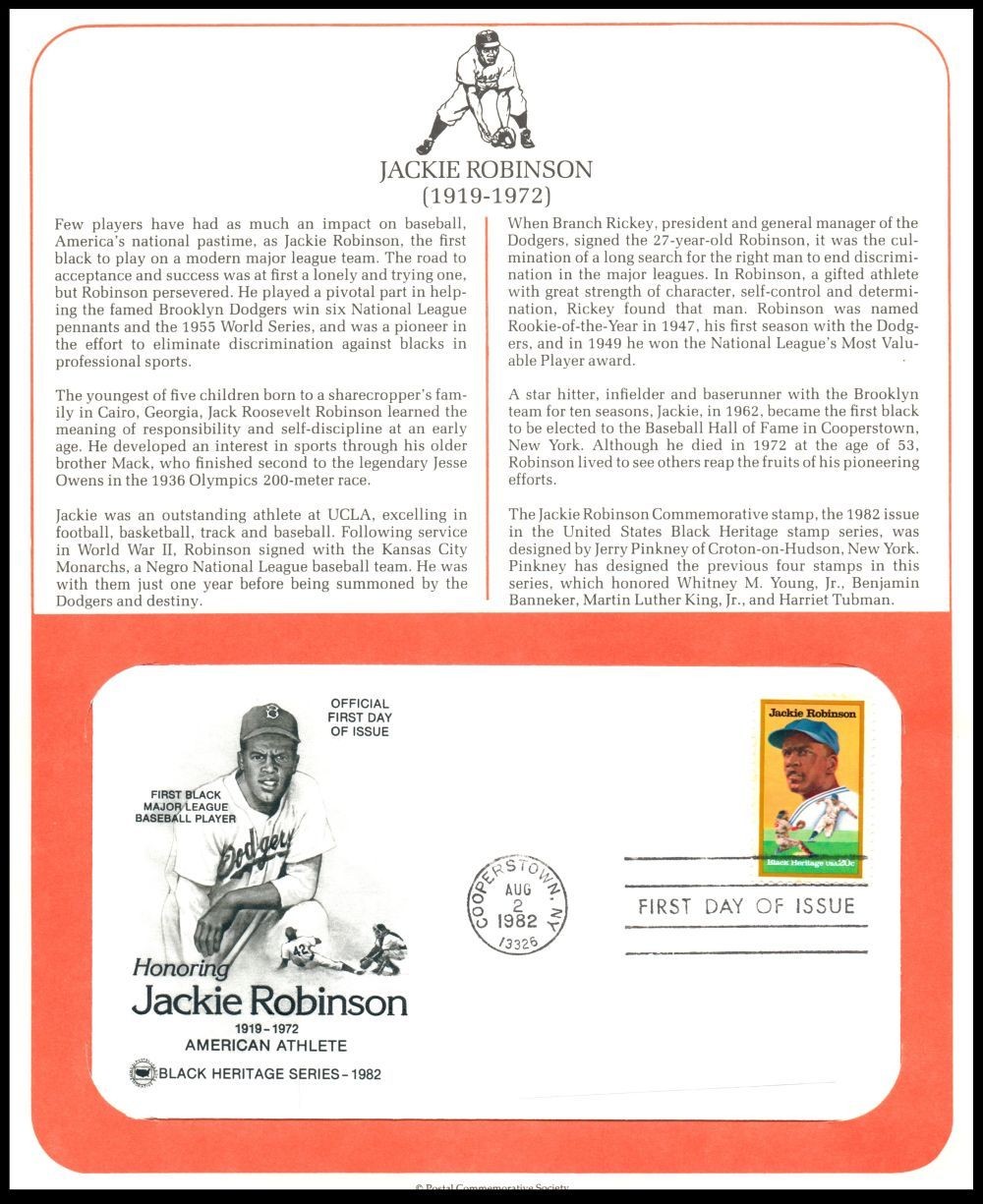 1982 Jackie Robinson Sc 2016 FDC PCS baseball Brooklyn Dodgers Black Heritage