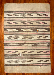 NAVAJO CHINLE BANDED BLANKET / RUG ALL HANDSPUN WOOL C1960 NR!