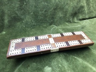Vintage Antique French Napoleonic Prisoner of War Bone inlaid Cribbage Board