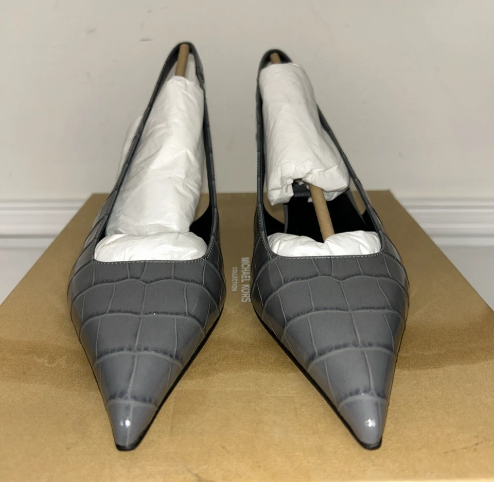 Michael Kors Colección Emma Cuero Correas Brillante Imitación Cocodrilo Mujer Gris 7/37.5 Foto 2 de 4