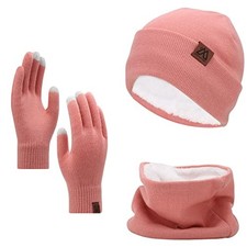 Winter Beanie Hat Scarf and Touch Screen Gloves 3-Piece One Size Light Red