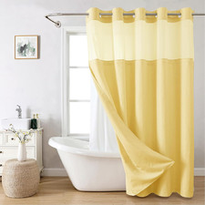 No Hooks Needed Linen Textured Shower Curtain w/ Snap-in Fabric Liner Set 71x74