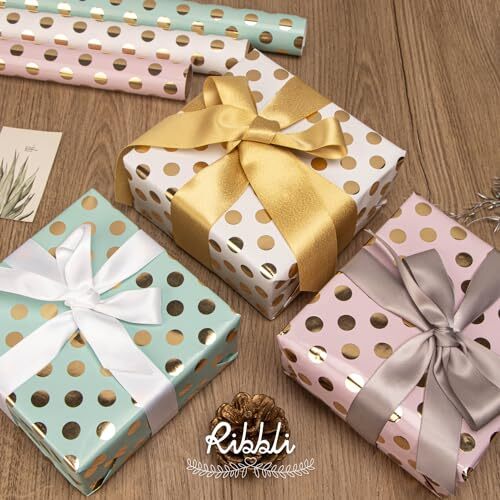 Birthday Wrapping Paper Polka Dots Gift Wrap for Baby Shower Roll, 3 Rolls - Picture 3 of 7