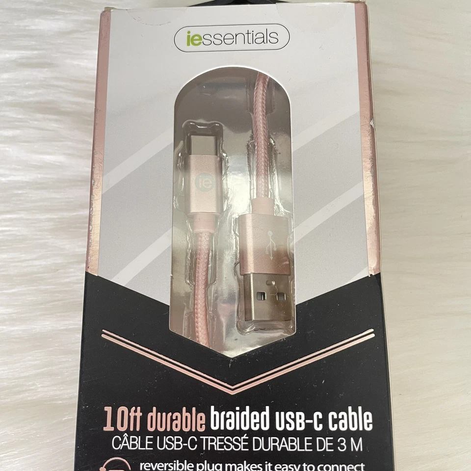 Usb-C Braided Cable Cord - Essentials 10 FT Rose Gold NEW - Image 4 of 4
