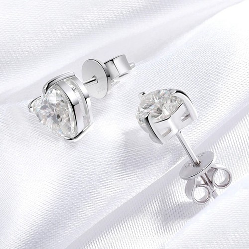 2ct D VVS1 Heart Cut Moissanite Stud Earrings for Women 925 Sterling Silver GRA - Picture 7 of 14