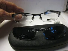 NEW Revolution Eyeglass Frame W/ Magnet sun shade  REV734 BZBK 47-18-135 w/case