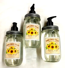 3- 16 oz home & body co. sunflower fields MASON JAR hand soap / refillable glass