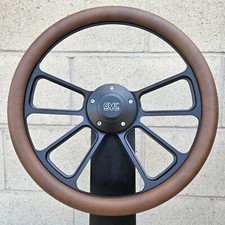14 Black 4 Spoke Steering Wheel W Worn Brown Vinyl Wrap And Gmc Retro Horn