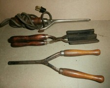 3 Vintage Wooden Handle Hair Curling Crimper Irons