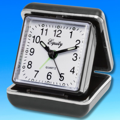 Black Folding Travel Alarm Clock Classic Analog Design with Luminous Hands