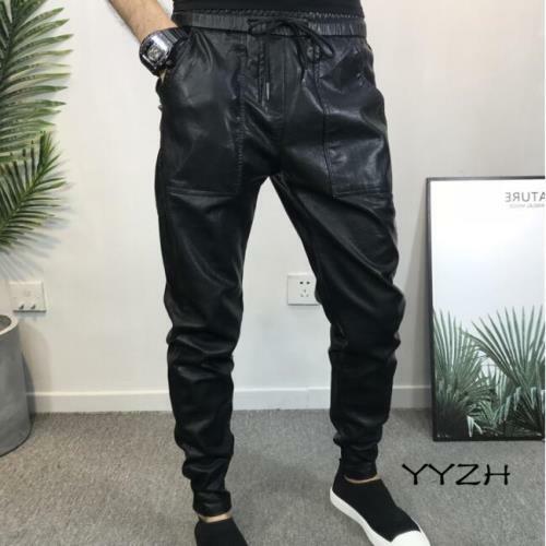 Mens PU Leather Pants Tide Fashion 