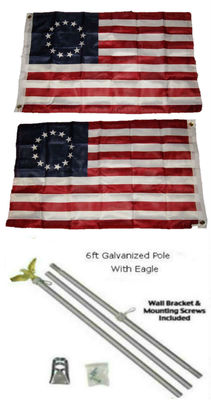 2x3 2'x3' Historical Betsy Ross 2ply Flag Galvanized Pole Kit Eagle Top