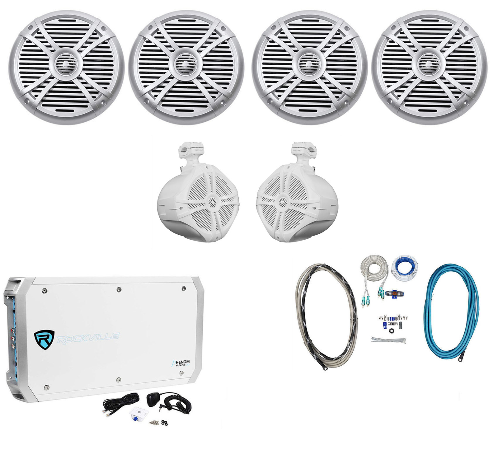 4 Rockville RMSTS80S 8 динамиков для морских лодок мощностью 2000 Вт 2 вейкборда Усилитель Комплект проводов