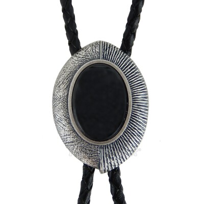 Obsidian Bolo Tie Real Silver Plated 38'' Adjustable Leather Cord 
