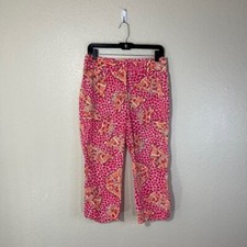 Lilly Pulitzer Pants Womens Vintage Pink Butterfly Print Cotton Cropped Trousers