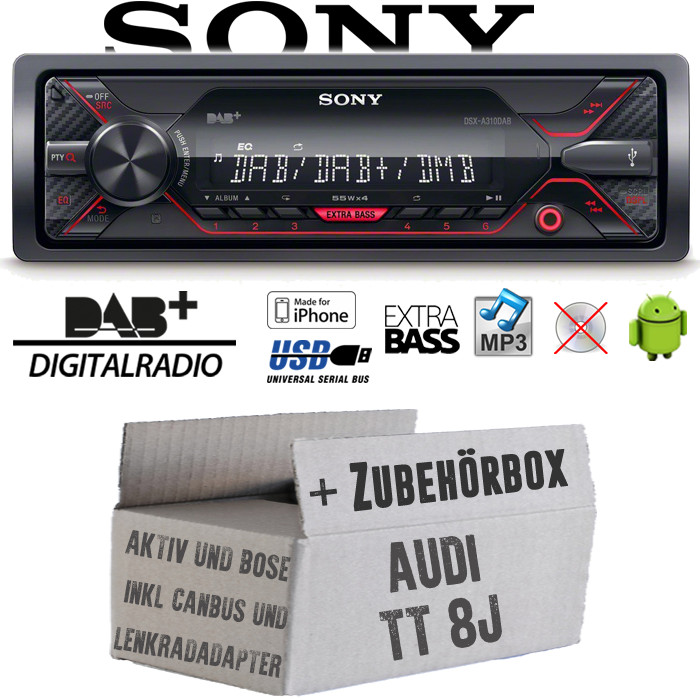 Автомагнитола Sony | DAB | DAB+ | MP3/USB KFZ для Audi TT 8J Aktiv Bose