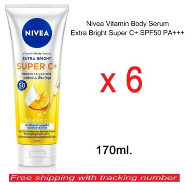 6 x 170ml Nivea Vitamin Body Serum Extra Bright Skin Super C+ Sunscreen SPF50+++