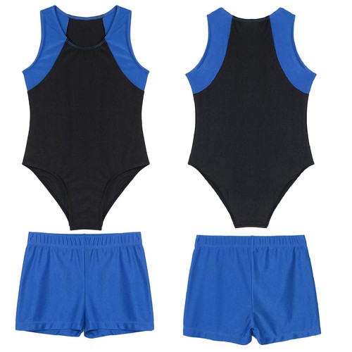 Kid Girls Boys Athletic Tank Top with Shorts Gymnastics Leotards Workout Outfits - Picture 2 of 44