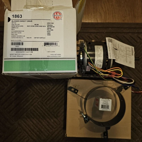 K55HXWPR-1390 DIRECT DRIVE FURNACE BLOWER MOTOR 1863 3-SPEED capacitor & mount