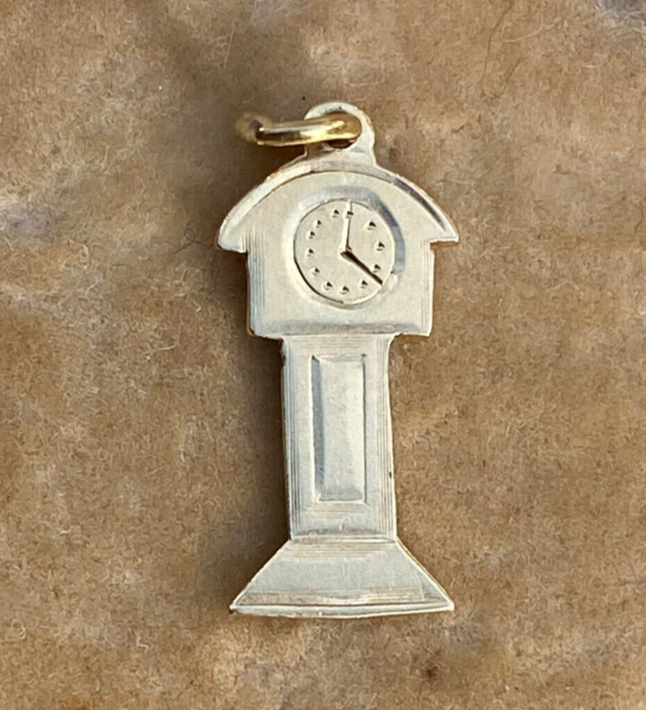 Vintage Swedish 18K Gold Grandfather Clock Charm Gem