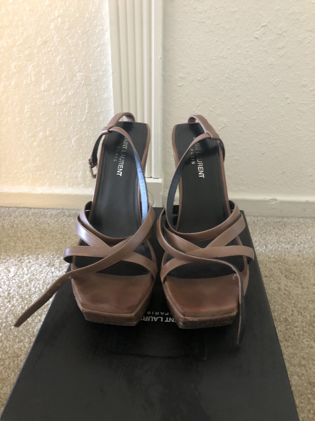 scarpe yves saint laurent 38 5 sandali con tacco plateau