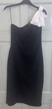 LIPSY Dress Size 14 Bow One Shoulder Black Bodycon Pencil Midi Party Wedding