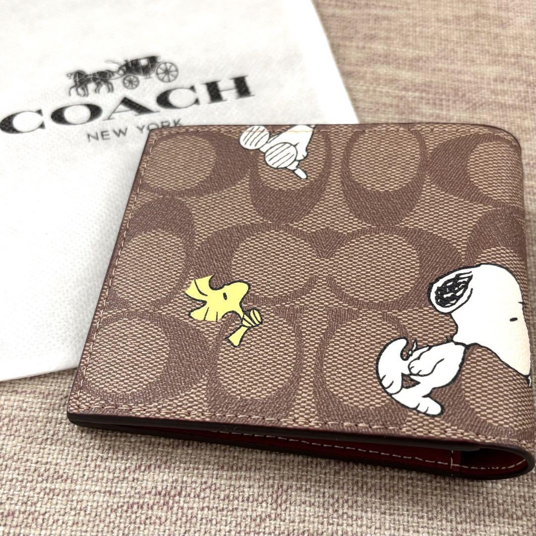 COACH x PEANUTS bi-fold wallet Signature x Snoopy brown | eBay
