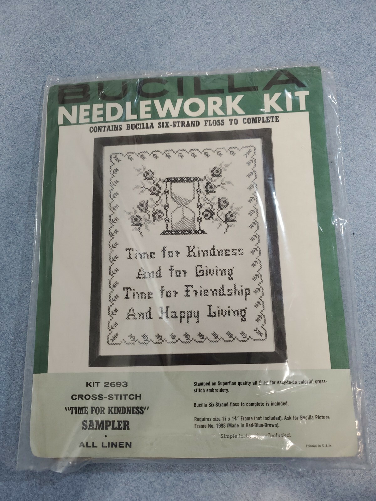 Vintage Bucilla needlework sampler Kit 2693 "Time For Kindness