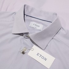 Eton NWT Long Sleeve Dress Shirt Size 43 17 Slim Fit in Purple/White Pattern