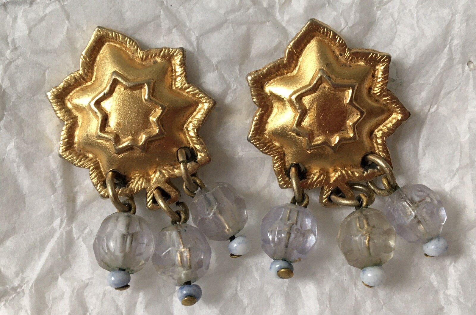 Vintage Statement Gold Cloud / Star Stud Earrings… - image 1
