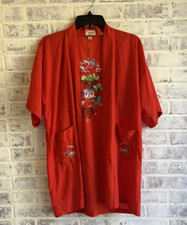 Health Vintage Chinese Dragon Robe Embroidered Kimono Red Cotton Blend Unisex 12