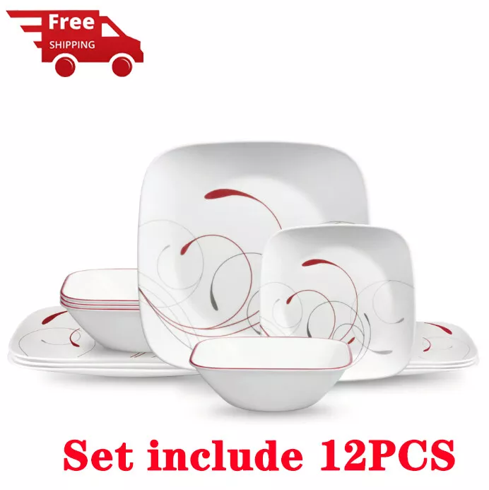 Corelle Splendor, White and Red Round 12-Piece Dinnerware Set